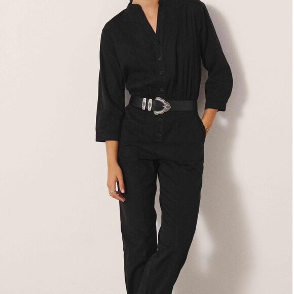 BA&SH Paros Black Tencel 3/4 Sleeve Jumpsuit Women's size 2 - Picture 1 of 9